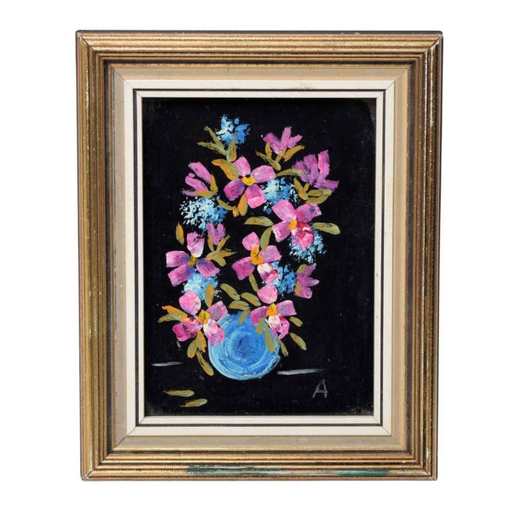 Alice Davidson Original Framed Floral Oil Painting Miniature Vintage Signed Art
